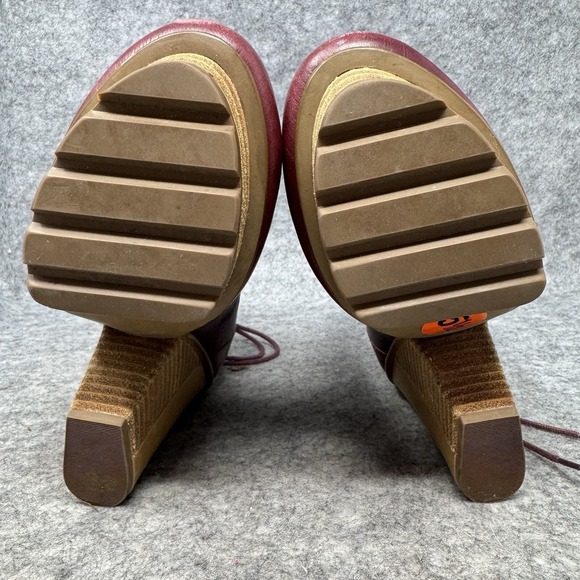 Tsubo Timo Weiland Heeled Stacked‎ Leather Boots Womens Size 5.5 Loafer Red Moc - Picture 9 of 9